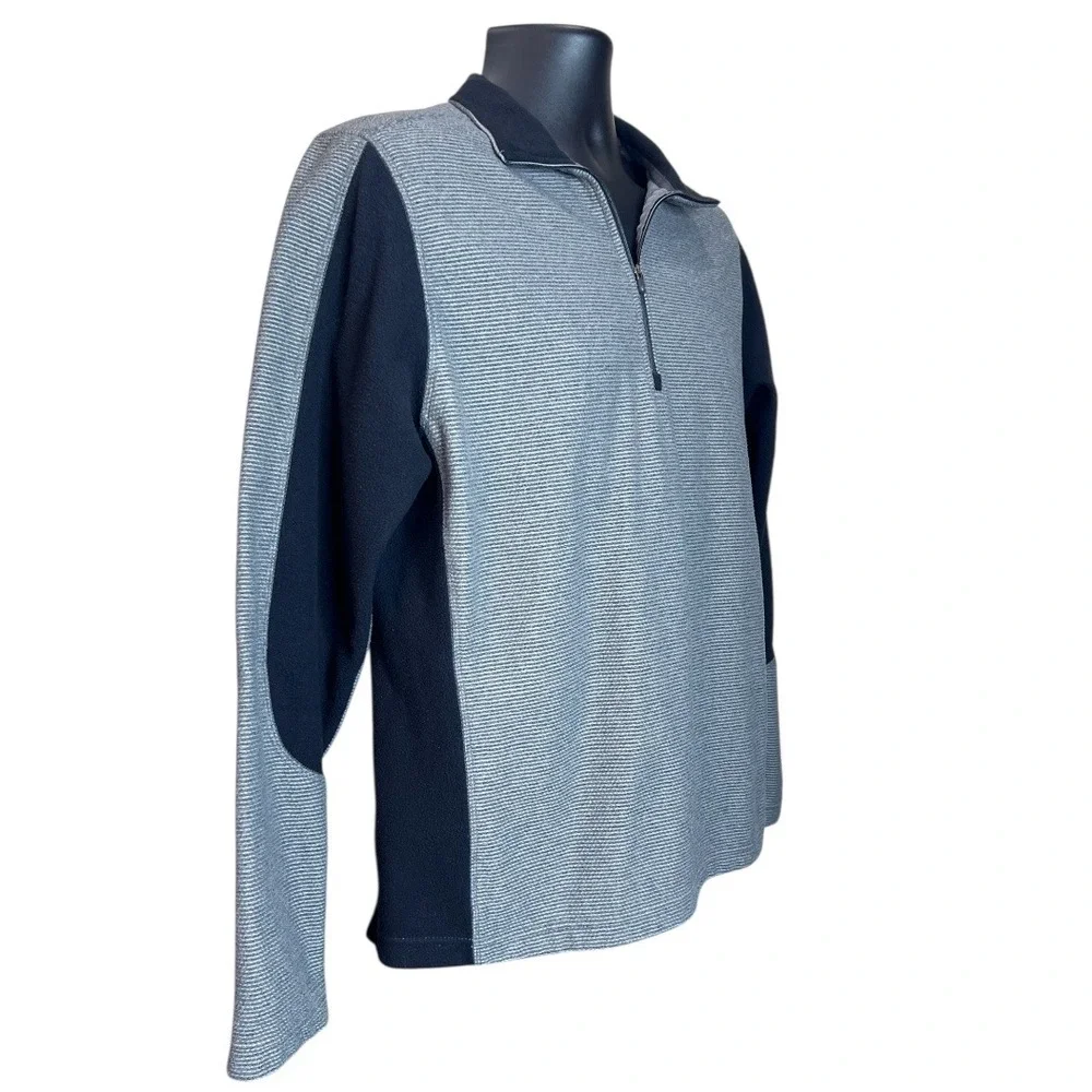 Lands' End Men's M Quarter Zip Pullover‎ Gray Black Textured Fleece
